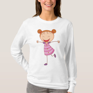 Camiseta Menina Feliz Boneco Cabelo Ruivo Coque