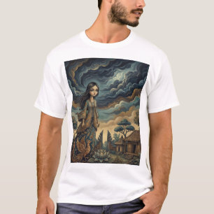 Camiseta Menina Fênix Dourada – Devaneio do Céu de Lótus
