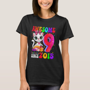 Camiseta Menina Festa de Aniversário de 9 Anos Gata Fofa 9 