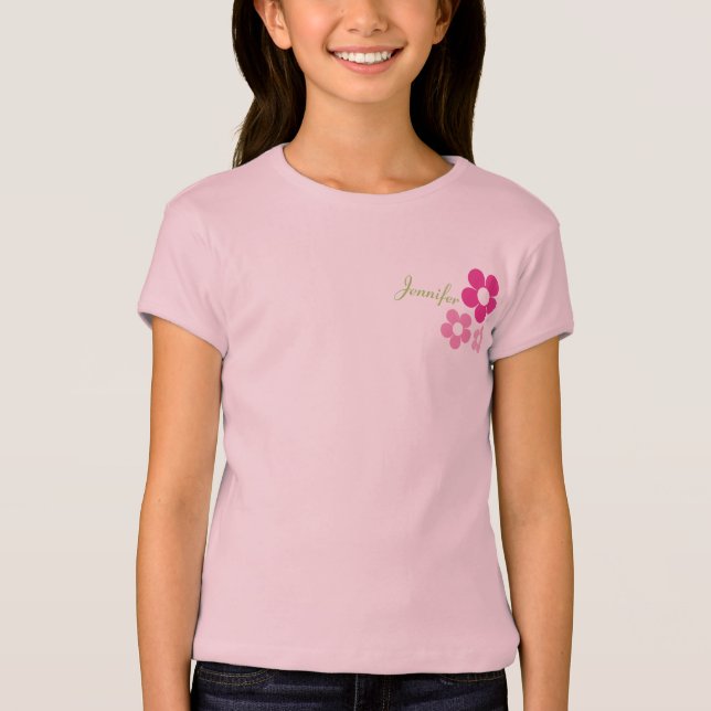 Camiseta Menina Flor com Nome - Boneca Menina (Frente)
