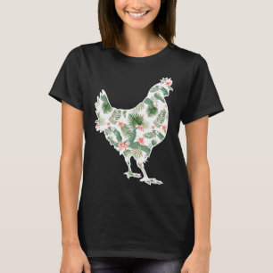 Camiseta Menina Flor de Galinha Impressão Floral Galinha Ha