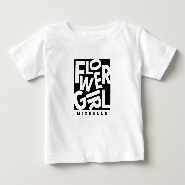 Camiseta Menina florescente na tipografia negra, casamento (Frente)