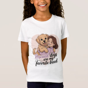 Camiseta Menina Fofa Abraçando Cachorro Resgatado Ilustraçã