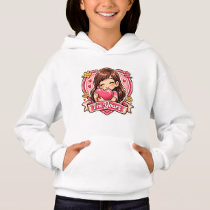 Camiseta Menina Fofa Abraçando Capuz de Coração