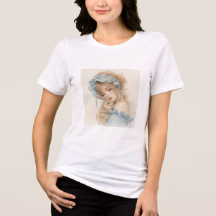 Camiseta Menina Fofa Abraçando seu Coelho