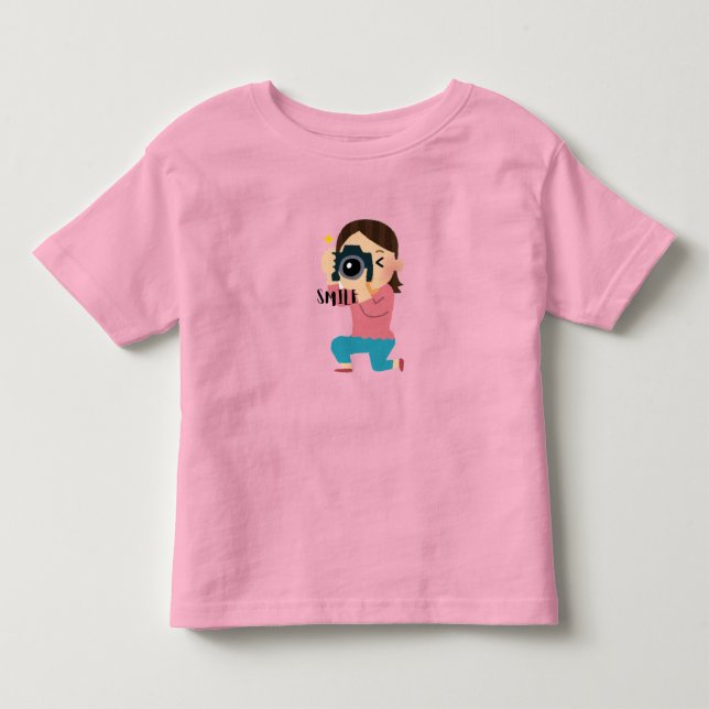 Camiseta Menina Fofa com Câmera – Fotógrafa Adorável de Des (Frente)