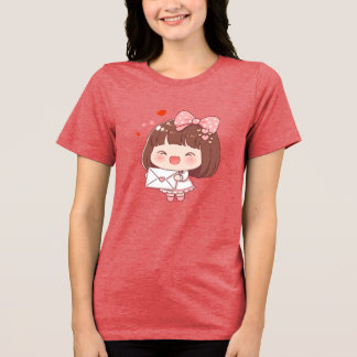 Camiseta Menina Fofa Com Carta De Amor