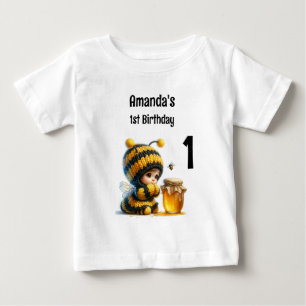 Camiseta Menina Fofa de Fantasia de Abelha com 1º Aniversár