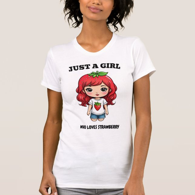 Camiseta Menina Fofa de Morango Arte Kawaii (Frente)