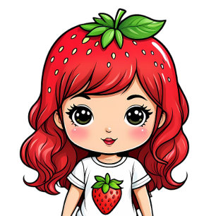 Camiseta Menina Fofa de Morango Arte Kawaii