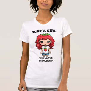 Camiseta Menina Fofa de Morango Arte Kawaii