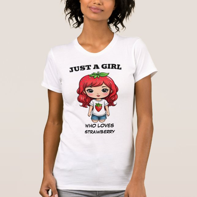Camiseta Menina Fofa de Morango Arte Kawaii (Frente)