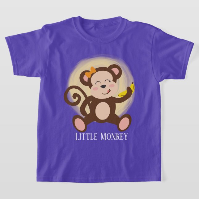 Camiseta menina fofa pequeno macaco adicionar texto (Postura )