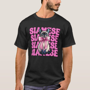 Camiseta Menina Gato Siamesa Mãe de Gato Laço Cor-de-Rosa C