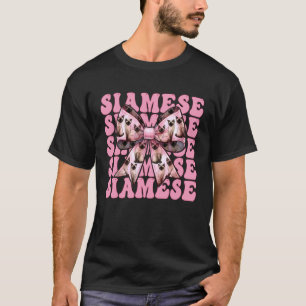 Camiseta Menina Gato Siamesa Mãe de Gato Laço Cor-de-Rosa C