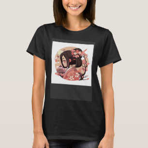 Camiseta Menina Geisha japonesa flor de cerejeira com m