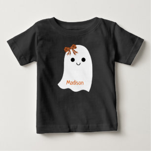 Camiseta Menina Ghost Xadrez Arco do Halloween Nome