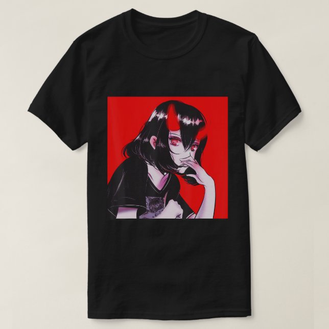 Camiseta Menina Gótica de Animação Kawaii Waifu T-S (Frente do Design)