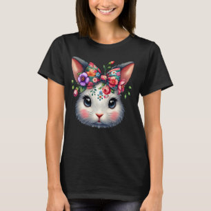 Camiseta Menina Gráfica de Flor Floral Amante de Coelho Coe