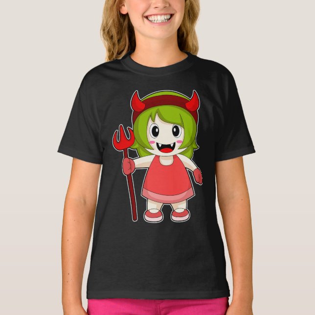 Camiseta Menina Halloween Devil Trident (Frente)