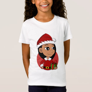 Camiseta Menina hispânica bonita com cabelos longos e preto