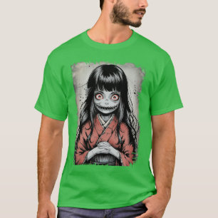 Camiseta Menina Japonesa Assustadora Horror Anime Mangá Ass