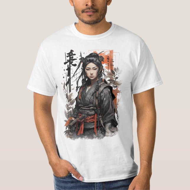 Camiseta Menina japonesa Samurai ninja Mulher guerreira chi (Frente)