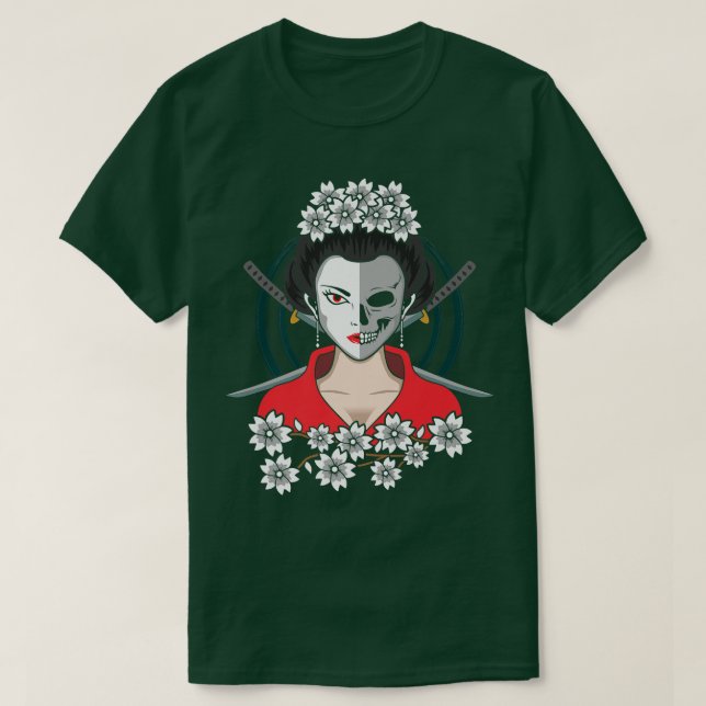 Camiseta Menina Japonesa Samurai Vintage Samurai Cat Geisha (Frente do Design)