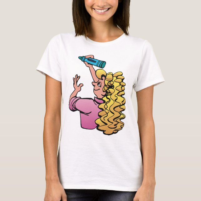Camiseta Menina Joga com Lápis de Cor (Frente)