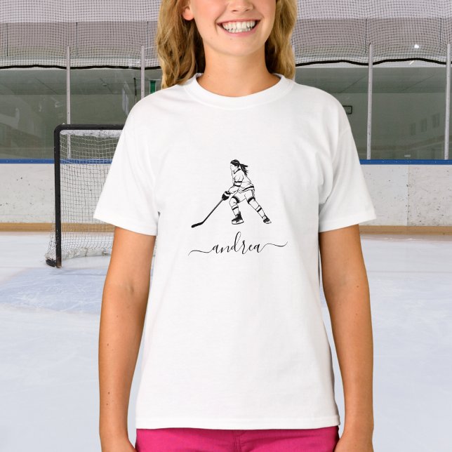 Camiseta Menina jogando hóquei no gelo (Criador carregado)