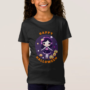Camiseta Menina Kawaii Fofa em Abóboras Halloween
