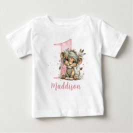 Camiseta Menina Leãozinha Bebê Do Primeiro Aniversário