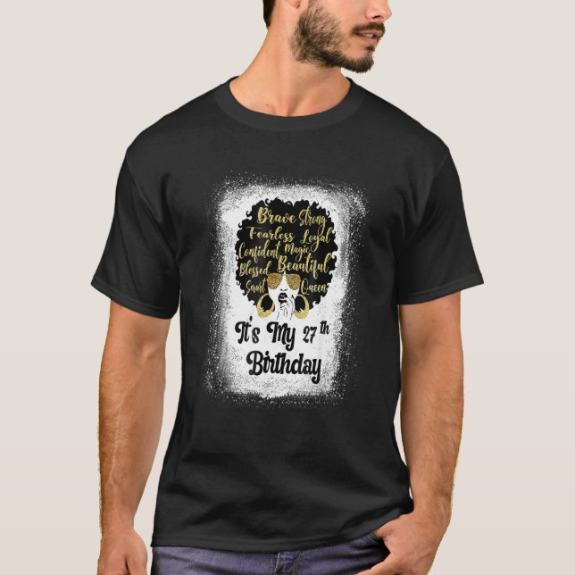 Camiseta Menina Leopardo Melanina de 27 anos É o meu aniver (Frente)