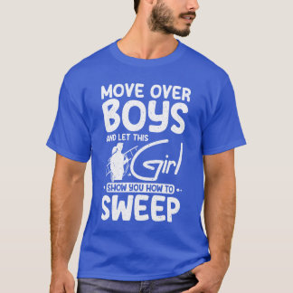 Camiseta Menina limpador de chaminé mostra como varrer engr