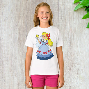 Camiseta Menina Loira de Vestido Azul de Princesa com Borbo