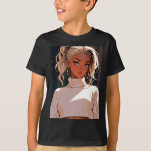 Camiseta Menina Loira Estilosa Anime Retrô Moda Elegante