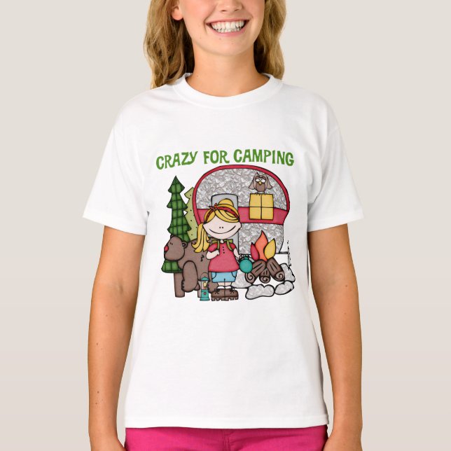 Camiseta Menina loura louca para acampar (Frente)