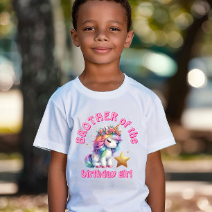 Camiseta Menina mágica unicórnio brilhante aniversário irmã