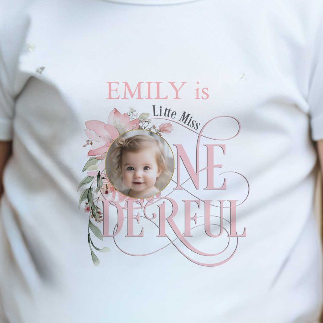 Camiseta Menina Maravilha, Rosa, Bebê Garota 1rua (Little MIss Onederful, Pink Baby Girl 1st birthday photo t-shirt.)