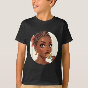 Camiseta Menina melanina tranças pirulito doce doce desenho