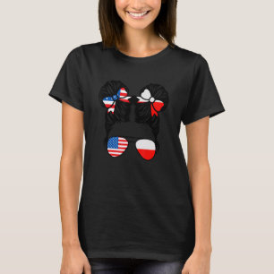 Camiseta Menina Metade Americana Metade Polonesa Bandeira E