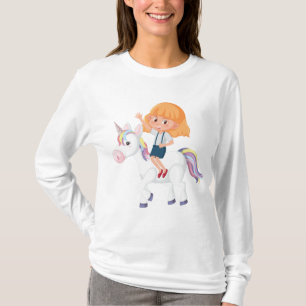 Camiseta Menina Montando Aventura de Unicórnio Mágico