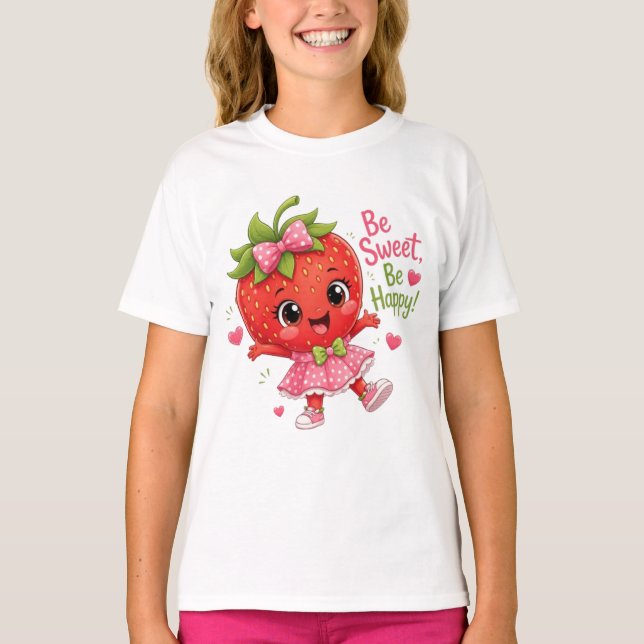 Camiseta Menina Morango Fofa - Seja Doce Seja Feliz (Frente)