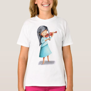 Camiseta Menina Música Tocando Violino Ilustrado