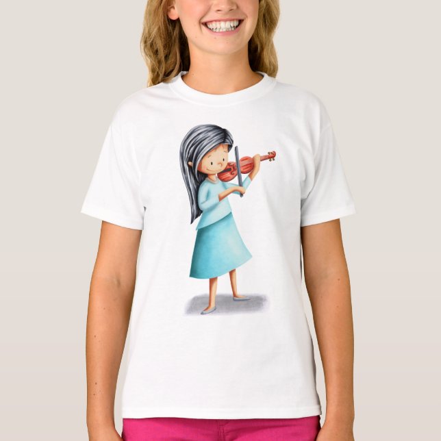 Camiseta Menina Música Tocando Violino Ilustrado (Frente)