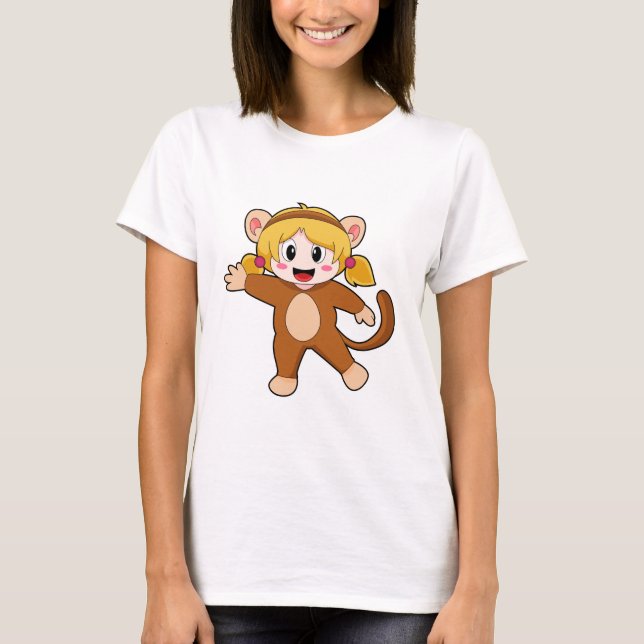 Camiseta Menina na fantasia como macaco (Frente)