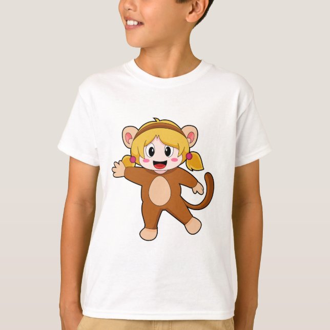 Camiseta Menina na fantasia como macaco (Frente)
