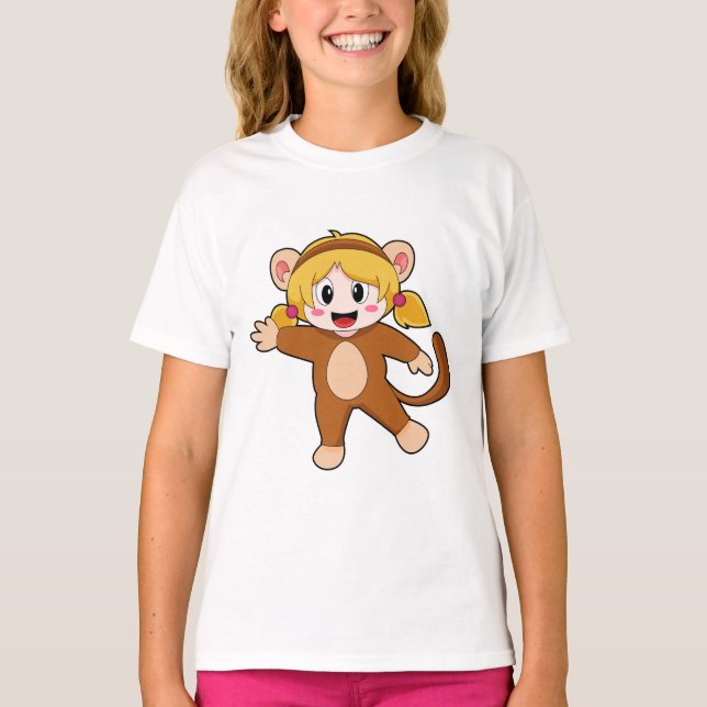 Camiseta Menina na fantasia como macaco (Frente)