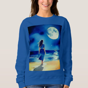 Camiseta Menina na praia debaixo de uma lua cheia