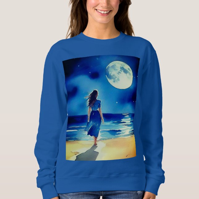 Camiseta Menina na praia debaixo de uma lua cheia (Frente)